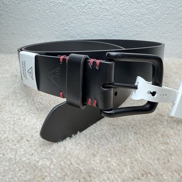 NWT GUESS Black Genuine Leather Belt Red Stitching Size XL 42 - 44 Men's - Picture 2 of 8